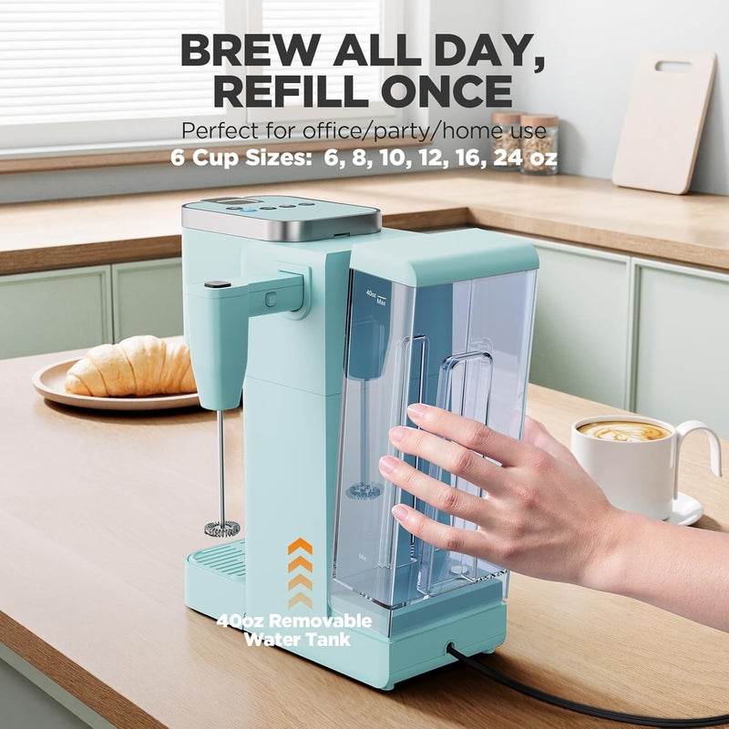 Tastyle Single Serve Coffee Maker with Built-in Detachable Milk Frother, Iced and Hot Coffee Machine for K Cup & Grounds, 40oz Removable Water Reservoir, 6 Cup Sizes, Fits 7.3" Travel Mug, Teal - Image 5
